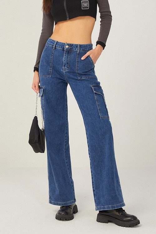 Jean Wide Leg με Τσέπες στο Πλάι