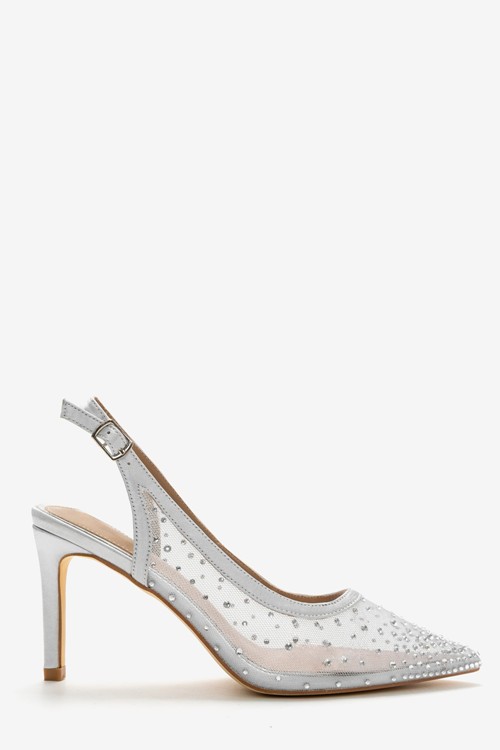 Ψηλές Γόβες Slingback με Δίχτυ & Στρας
